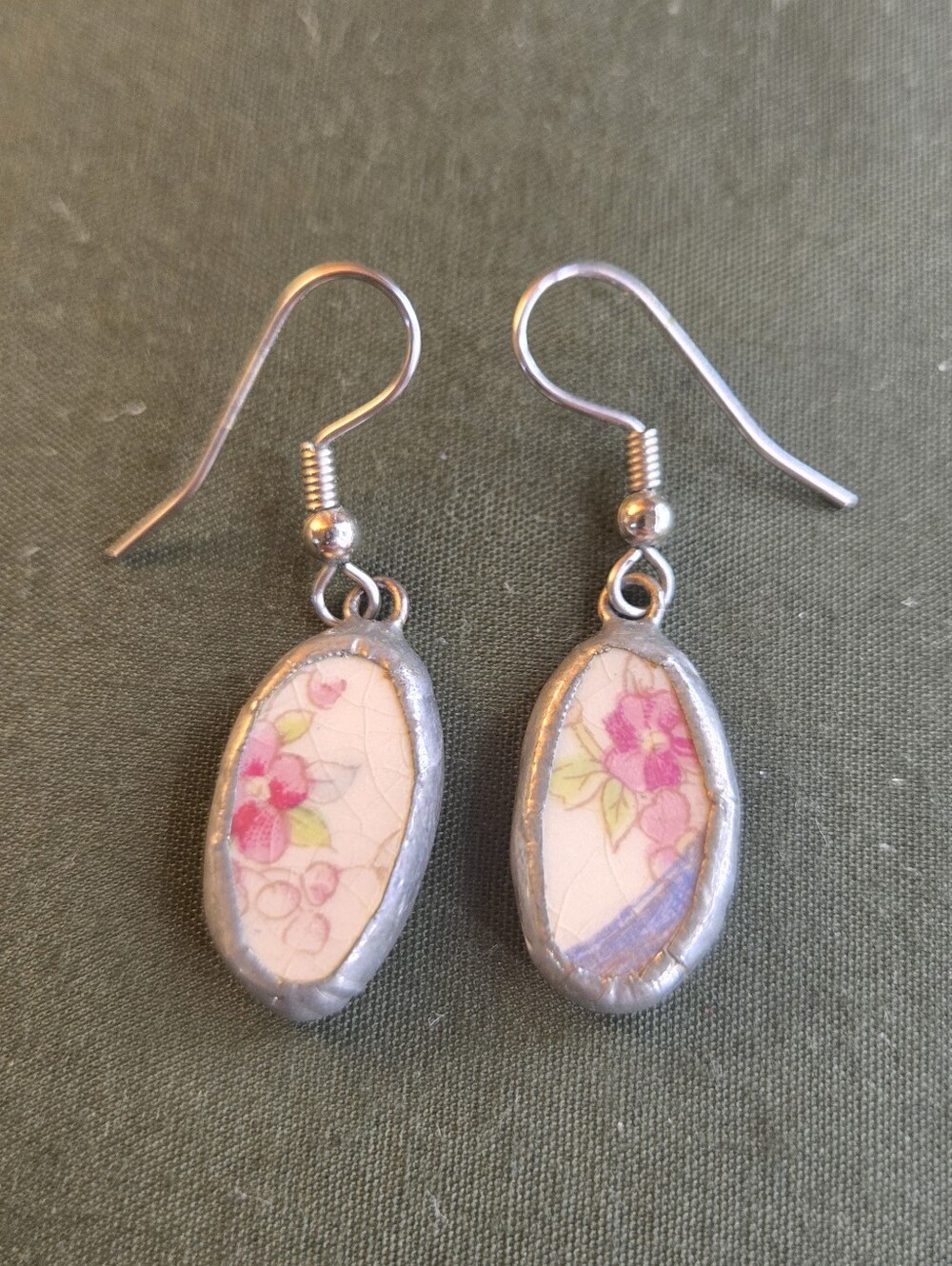 Handmade Pink Floral Oval Dangle Earrings